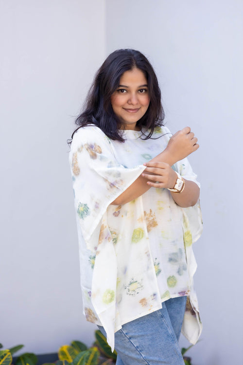 Eco-Print White Multi-Flower Top