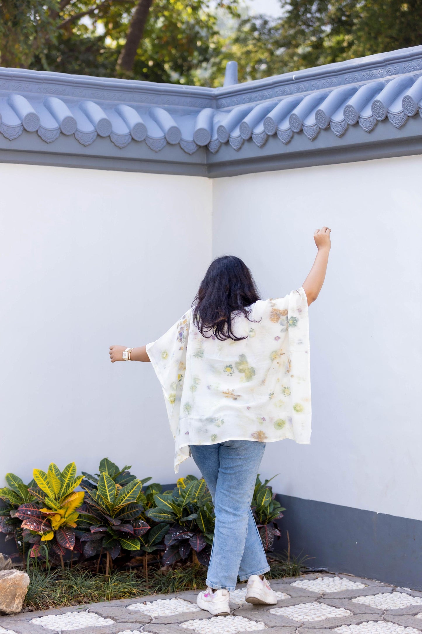 Eco-Print White Multi-Flower Top