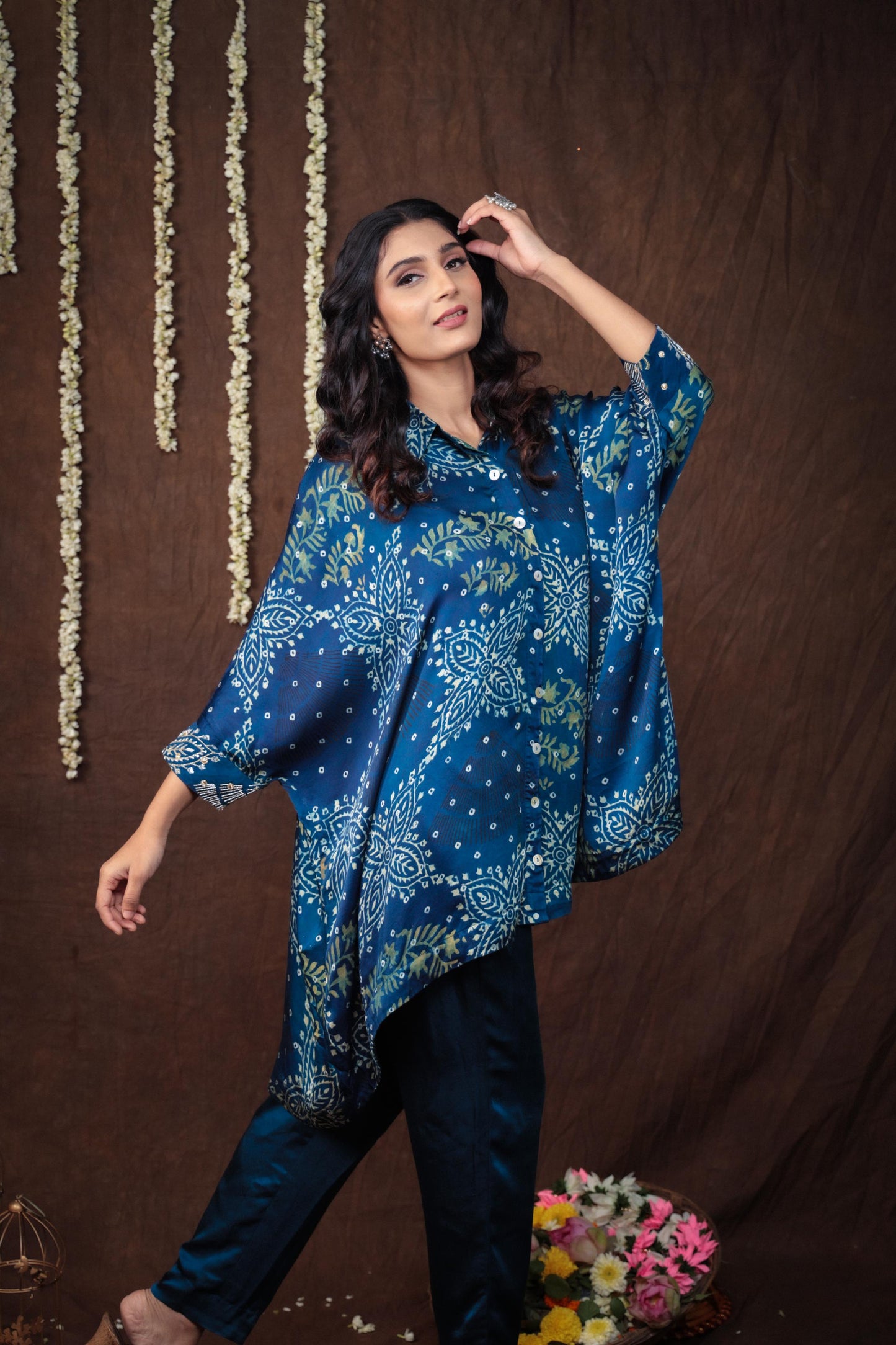 Bandhej Sitara Shirt with Embriodered Cuffs