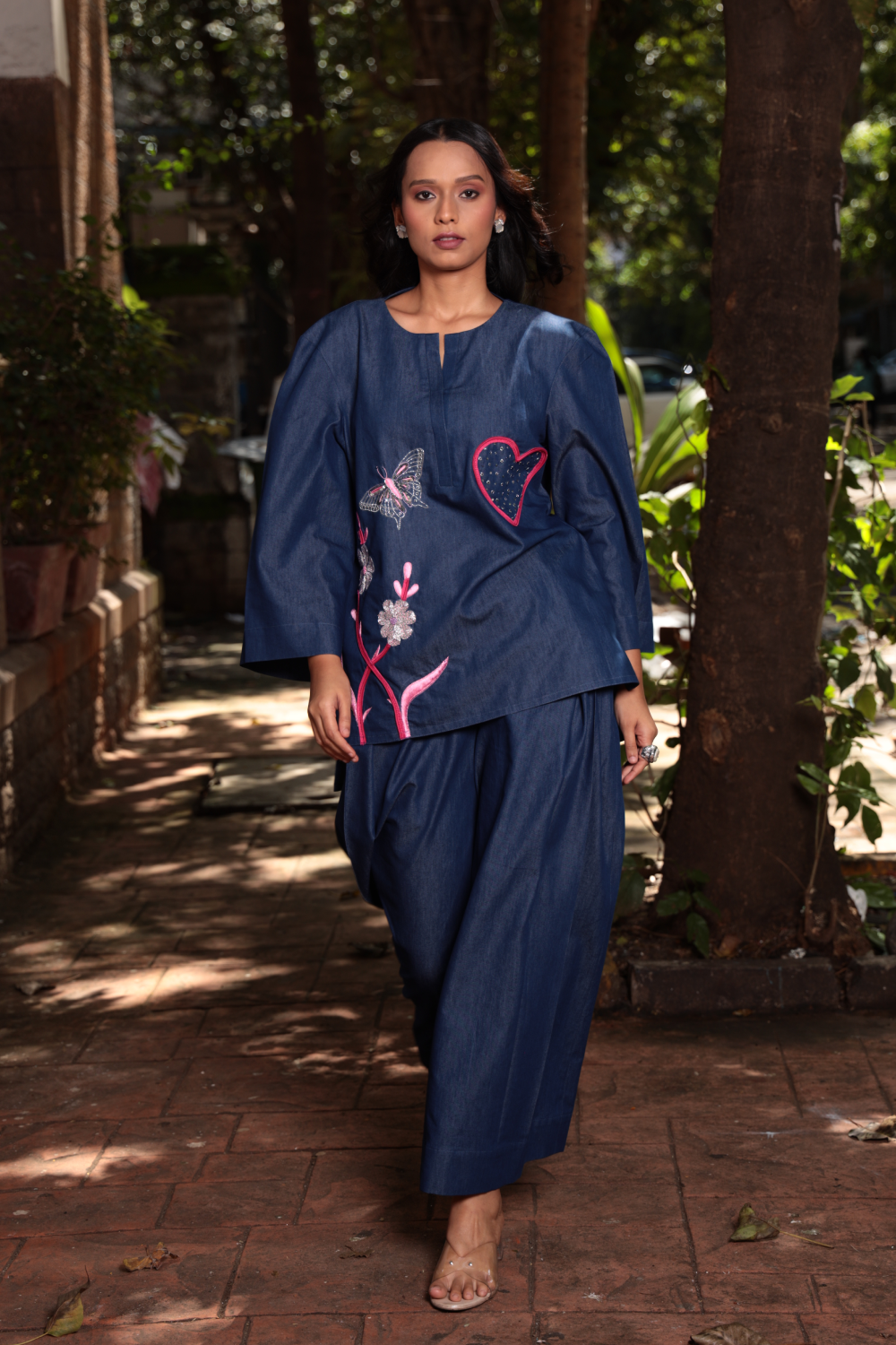 Flutter Heart – Embroidered Denim Co-ord Set