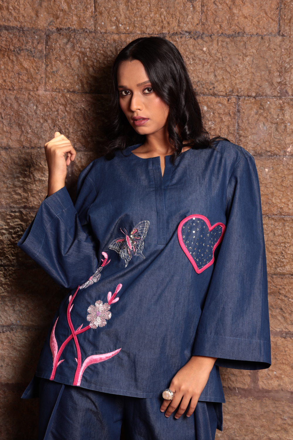 Flutter Heart – Embroidered Denim Co-ord Set