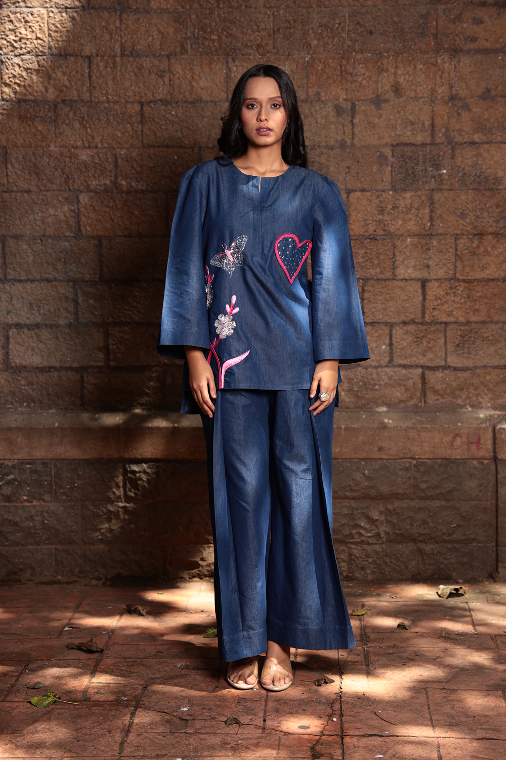Flutter Heart – Embroidered Denim Co-ord Set