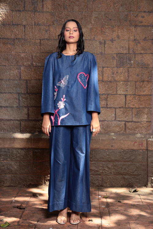 Flutter Heart – Embroidered Denim Co-ord Set