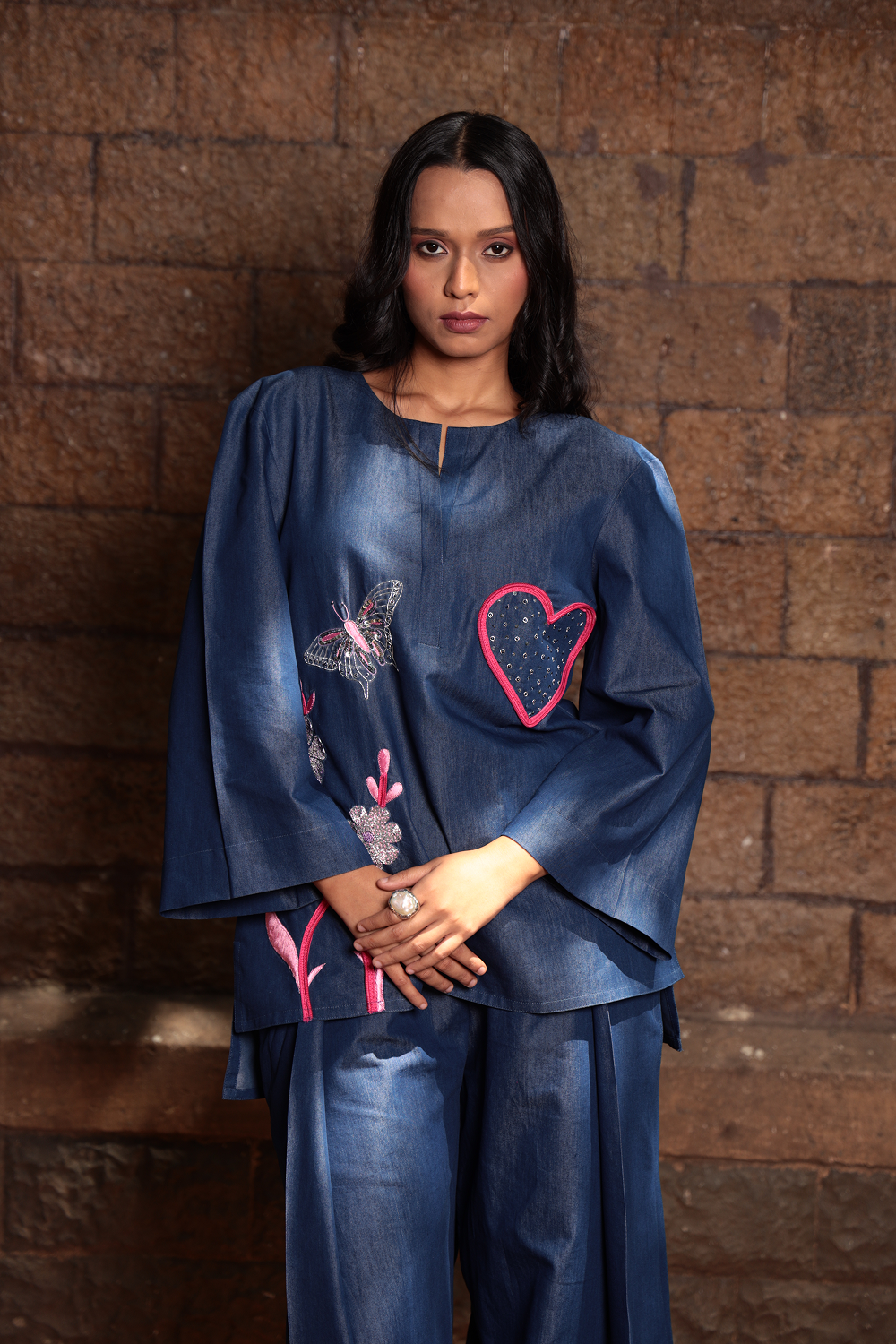 Flutter Heart – Embroidered Denim Co-ord Set