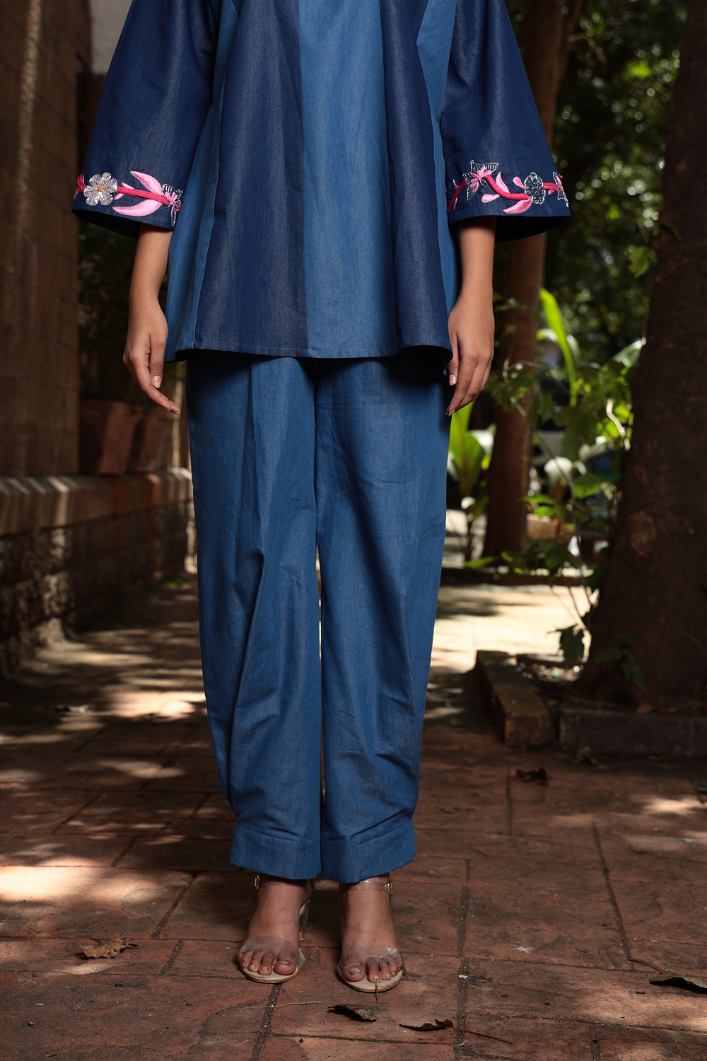 Petal Path – Two-Tone Embroidered Denim Co-ord Set