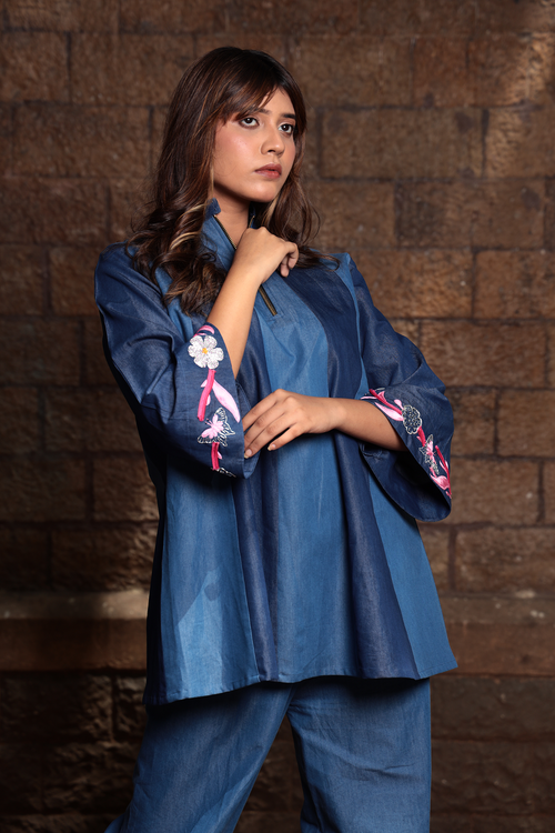 Petal Path – Two-Tone Embroidered Denim Co-ord Set