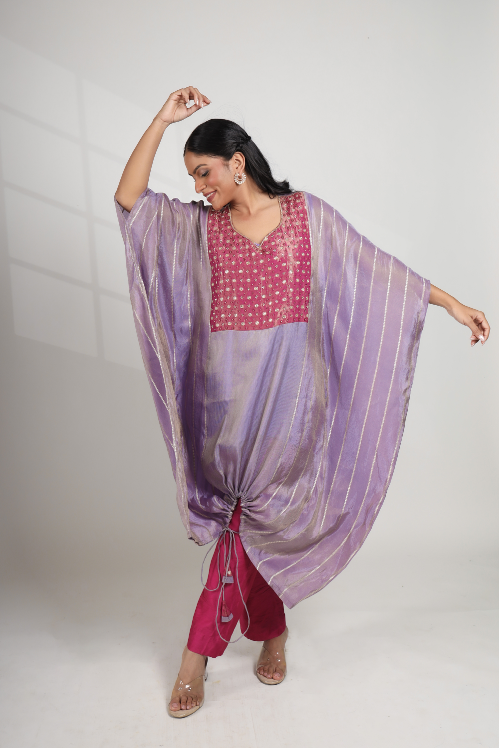 Wildflower Haze: Tie-Up Kaftan Set (Only Top)