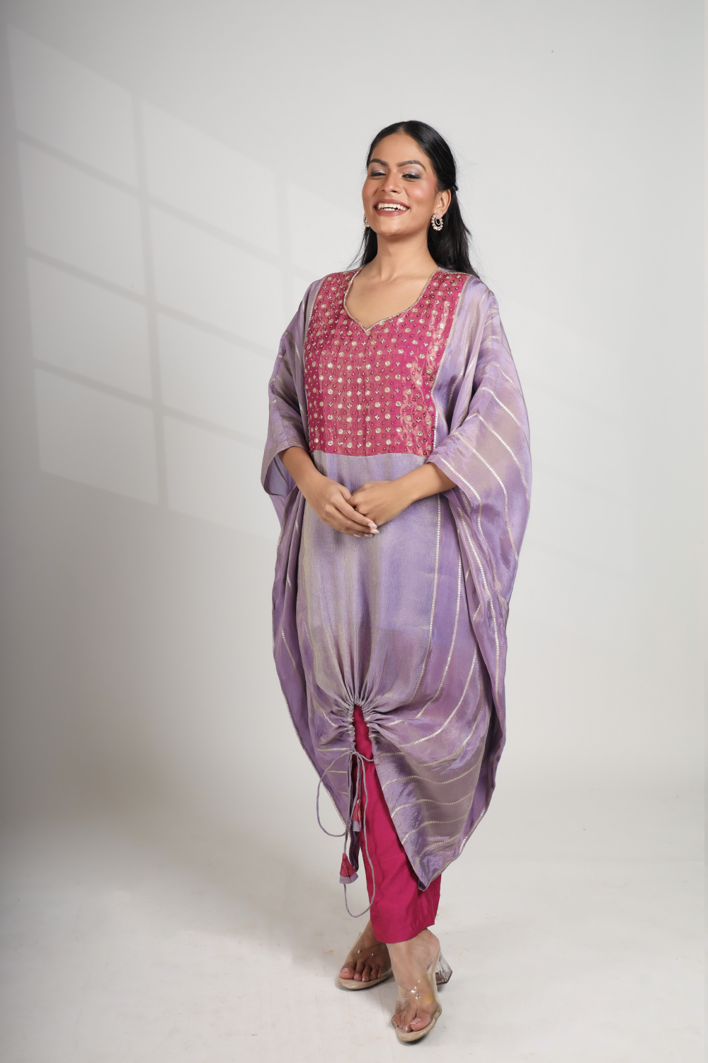 Wildflower Haze: Tie-Up Kaftan Set (Only Top)
