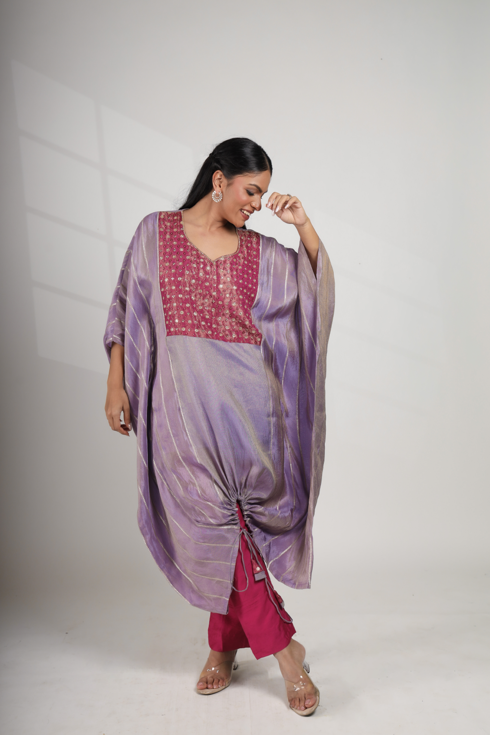 Wildflower Haze: Tie-Up Kaftan Set (Only Top)