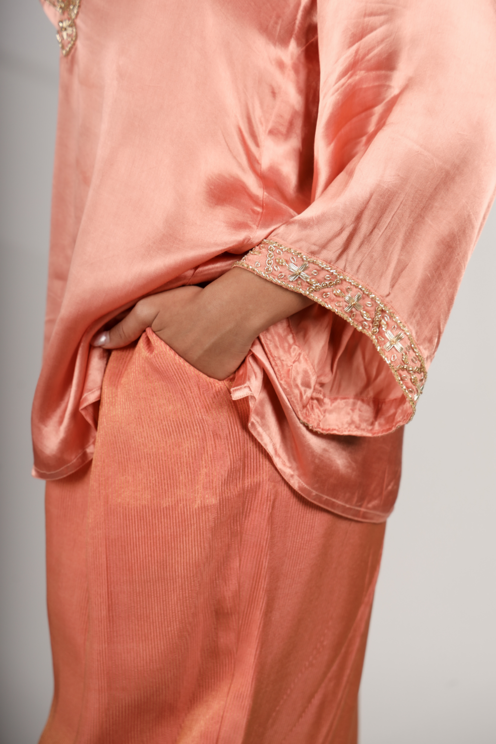 Coral Tide: Deep V-Neck Top with Bustier & Pant Set (Only Top)
