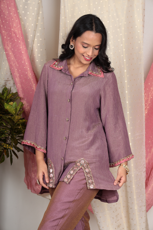 Gulbahar Mauve Chanderi Tissue Set