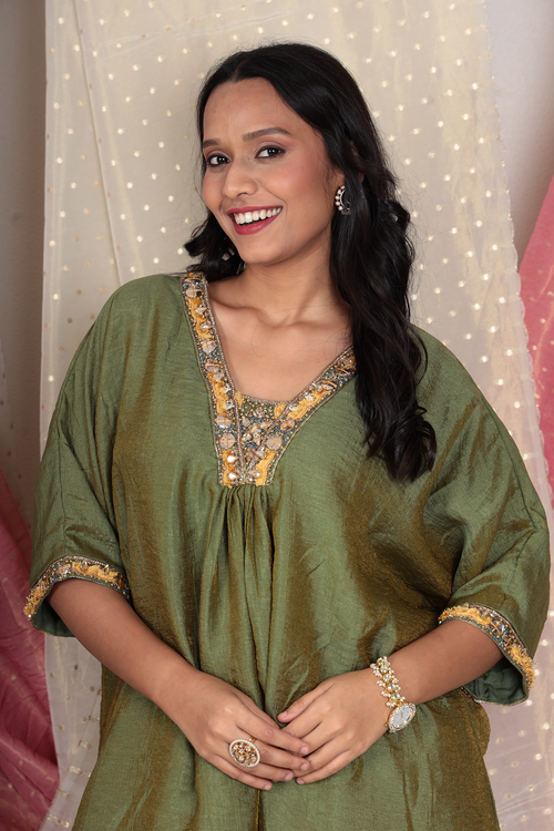 Vaidehi Fern Green Chanderi Tissue Kurta Set