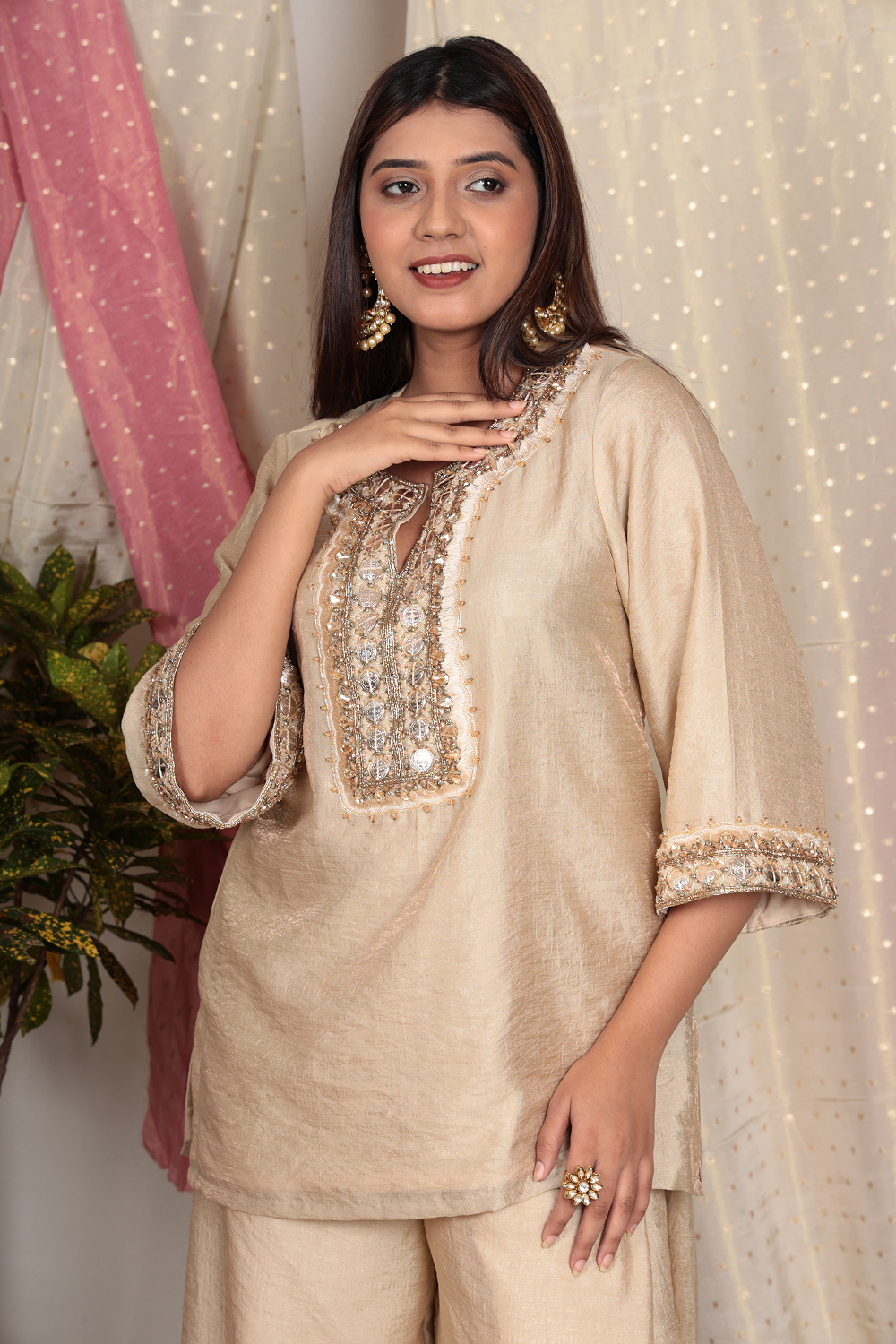 Noor Beige Chanderi Tissue Set