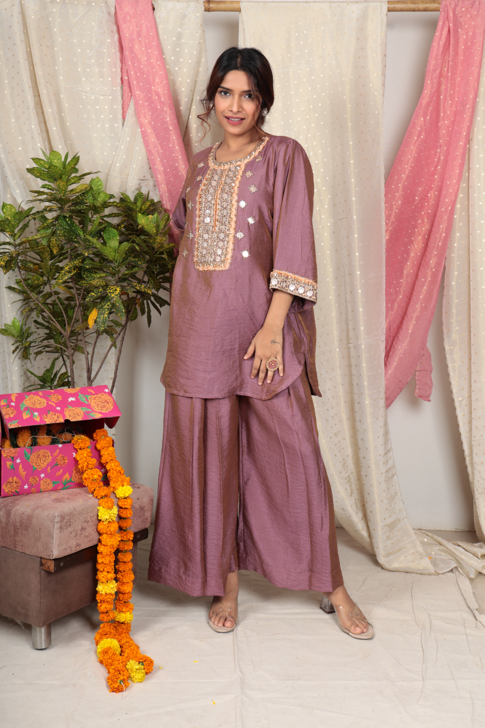 Charvi Mauve Chanderi Tissue Kurta Set