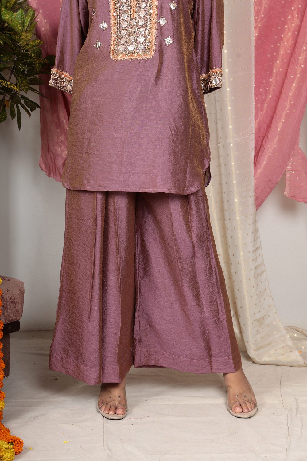 Charvi Mauve Chanderi Tissue Kurta Set