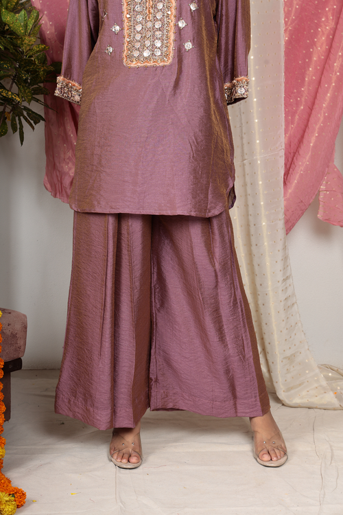 Charvi Mauve Chanderi Tissue Kurta Set