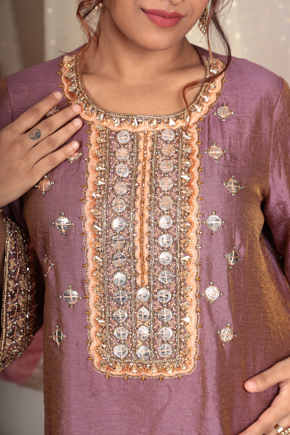 Charvi Mauve Chanderi Tissue Kurta Set