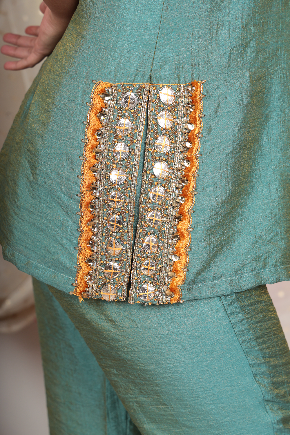 Neelaya Teal Green Chanderi Tissue Kurta Set