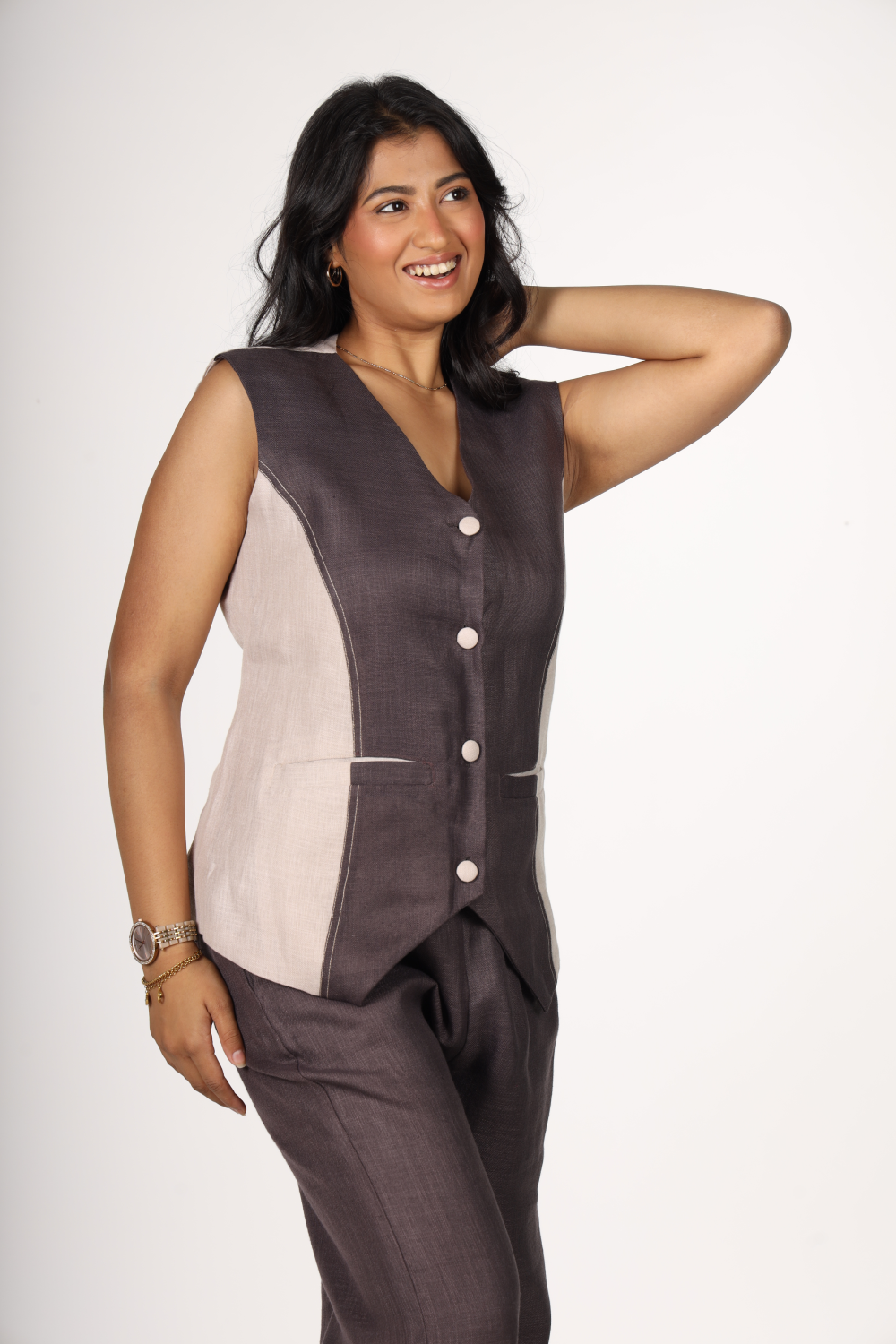 Plum Edge Contrast Sleeveless Co-ord Set