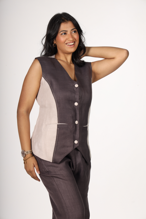 Plum Edge Contrast Sleeveless Co-ord Set