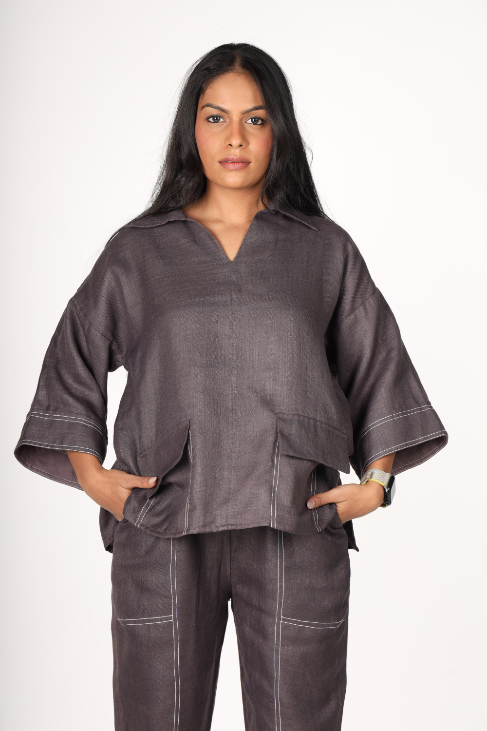 Deep Plum Contrast Stitch Co-ord Set