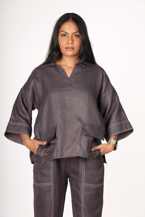 Deep Plum Contrast Stitch Co-ord Set