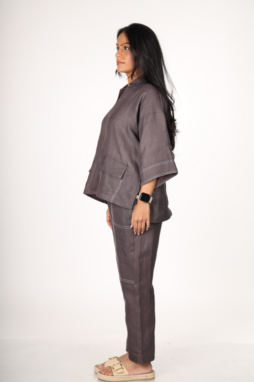 Deep Plum Contrast Stitch Co-ord Set