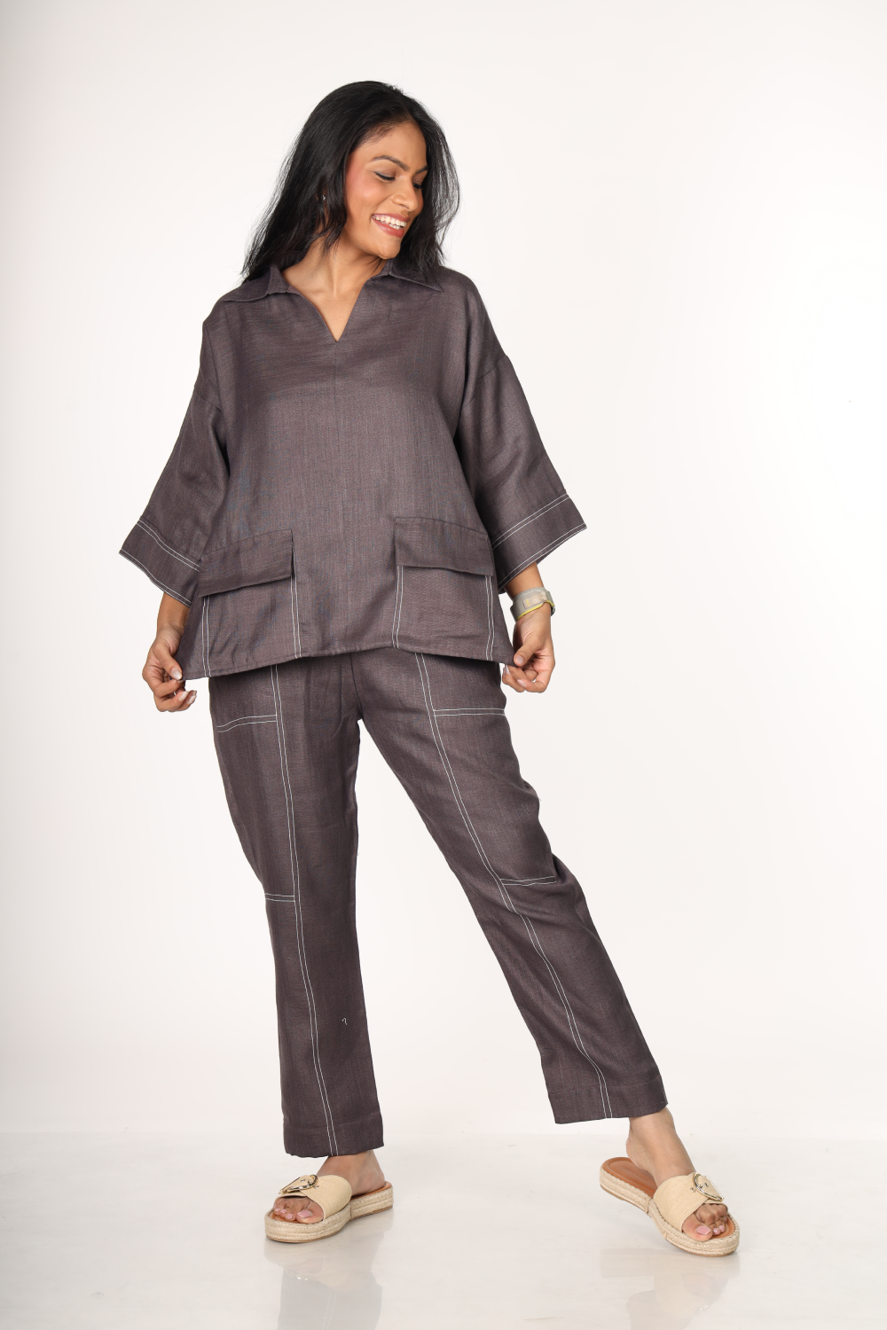 Deep Plum Contrast Stitch Co-ord Set