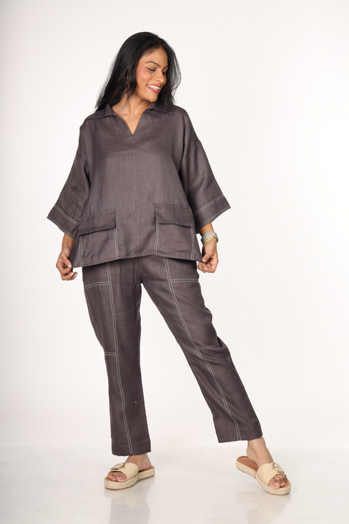 Deep Plum Contrast Stitch Co-ord Set