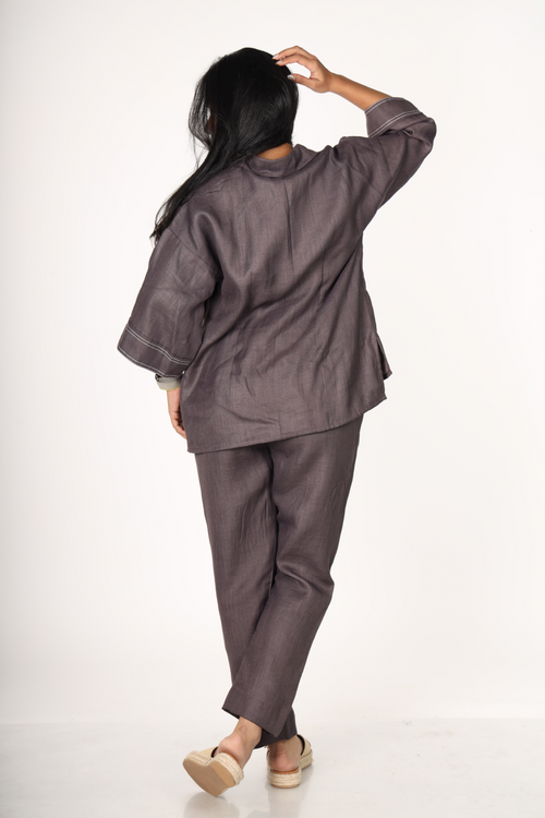 Deep Plum Contrast Stitch Co-ord Set