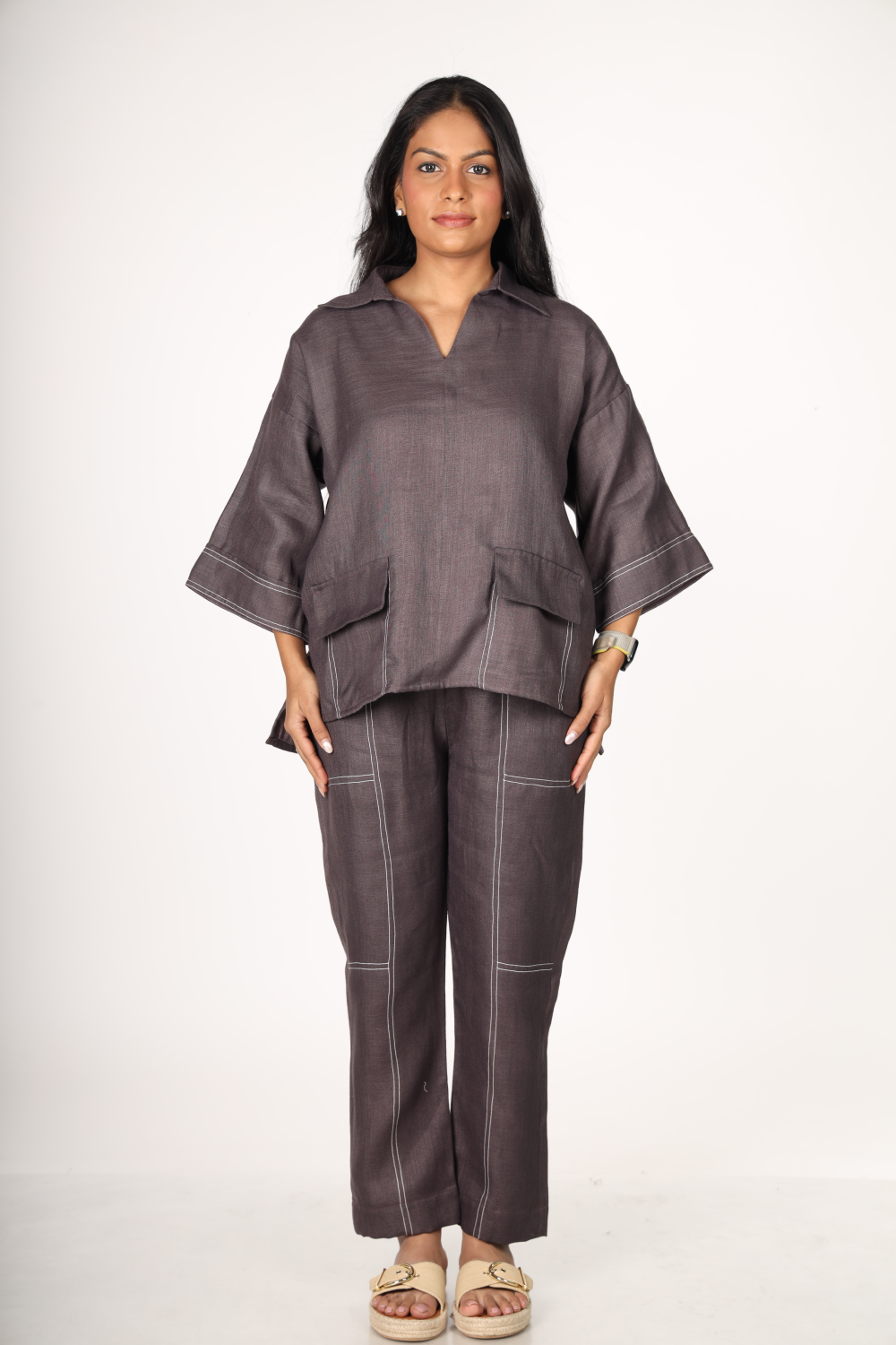 Deep Plum Contrast Stitch Co-ord Set