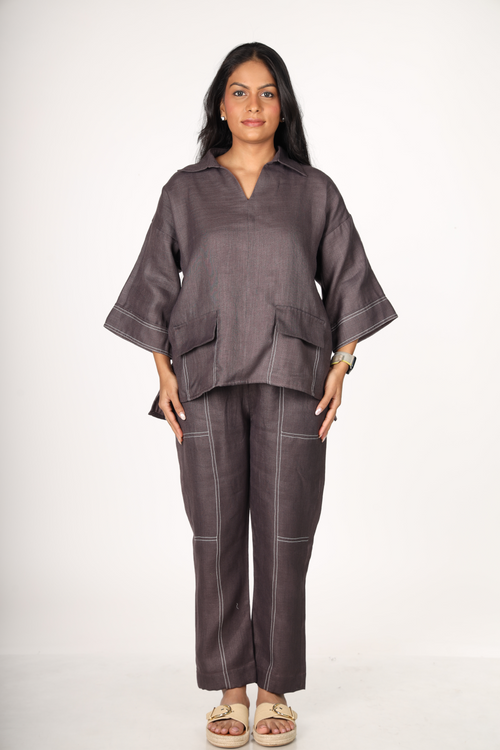 Deep Plum Contrast Stitch Co-ord Set